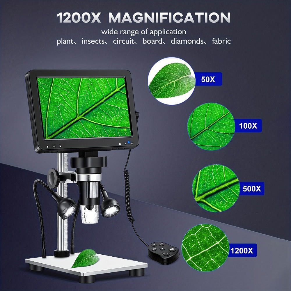DM9 7-Inch LCD Digital Microscope 1200X 1080P 12MP | 10 Adjustable LED Lights, Super Precise Focus Welding & Coin Microscope for Adults, PC Compatible, STEM Science Gift for Men