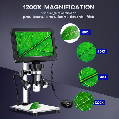 DM9 7-Inch LCD Digital Microscope 1200X 1080P 12MP | 10 Adjustable LED Lights, Super Precise Focus Welding & Coin Microscope for Adults, PC Compatible, STEM Science Gift for Men