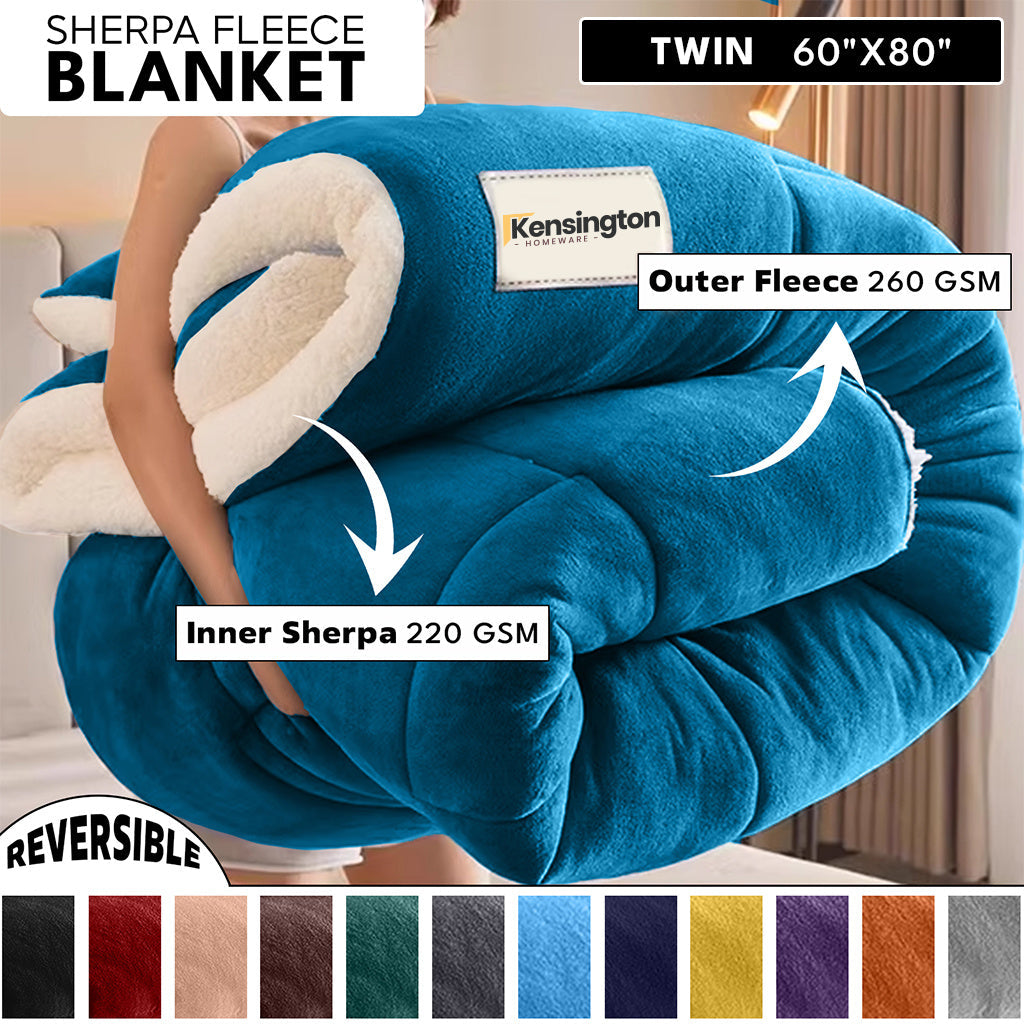 480GSM Sherpa Fleece Blanket – Double-Sided Heavy Warm Throw for Couch, Bed & Travel, Reversible All Season, 13 Colors, 3 Sizes