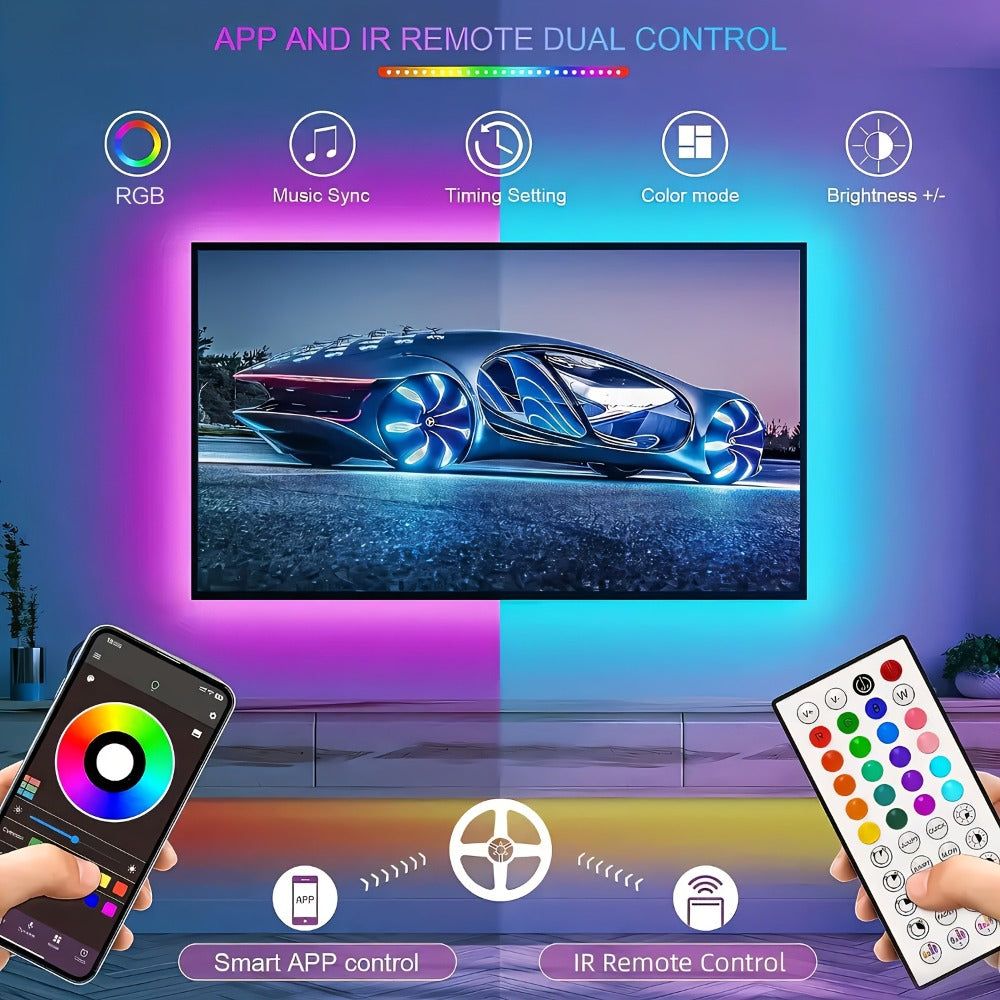 RGB LED Smart Light Strip 200FT Music Sync Color Changing – 44-Key Remote, Multi-Color Adjustable, Adhesive Install | Living Room, Bedroom, Gaming Room & Home Decoration