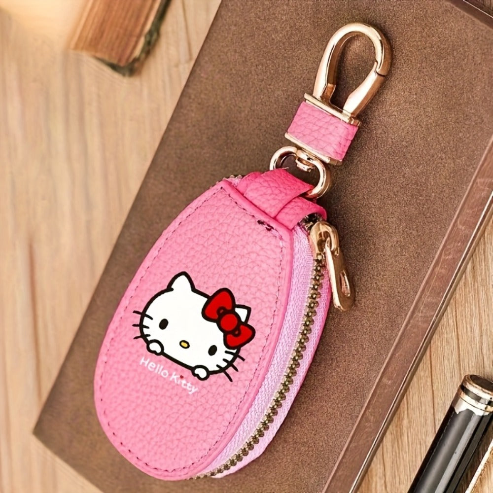 Hello Kitty Key Bag Car Key Organizer – Compact Keychain Pouch with Golden Zipper, Multi-Functional Key Storage Wallet, Cute Sanrio Accessories for Women, Black / Pink / Burgundy / Light Brown