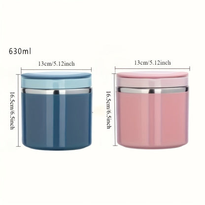 Stainless-Style Lunch Box with Handle in Green, Pink or Blue, 630 ml Single-Container Configuration