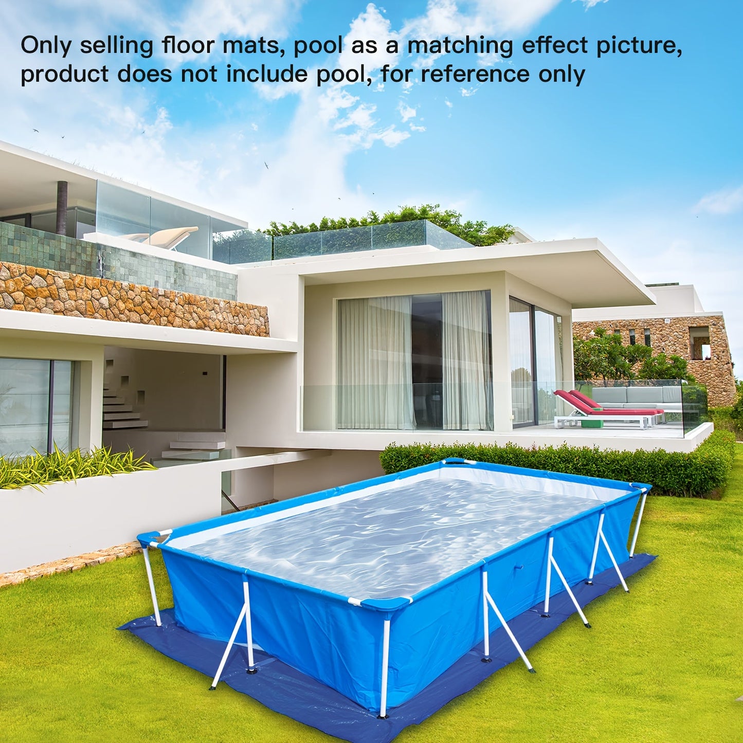 Blue Above-Ground Pool Ground Cover Mat, 118 x 78.74 Inches, Rectangular Floor Layer, Pool Not Included
