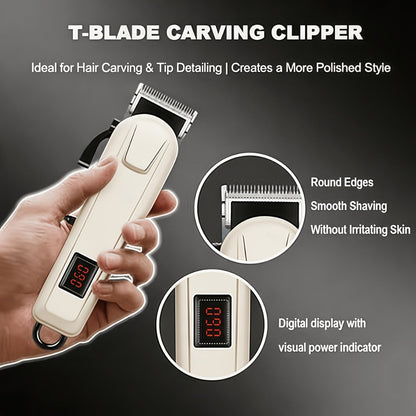 USB Rechargeable Hair Clipper for Men with LCD Display — Professional Large-Capacity Battery Clipper, Reinforced White Design, Home Salon & Travel Essential, Gift for Dad & Son