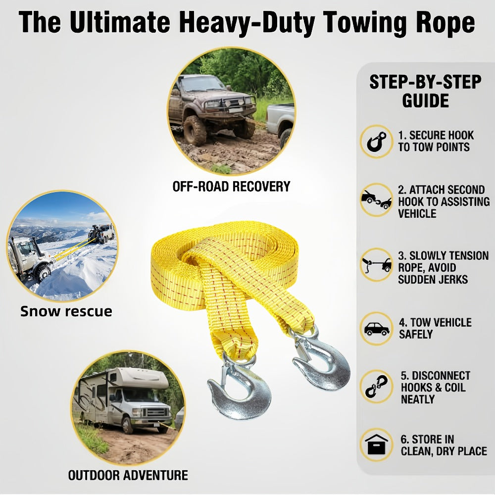 Recovery Tow Strap with Forged Steel Hook - 4M 13FT 11000LB Heavy Duty Winch Strap for Off-Road SUV Truck Pickup Emergency Vehicle Rescue Towing Equipment