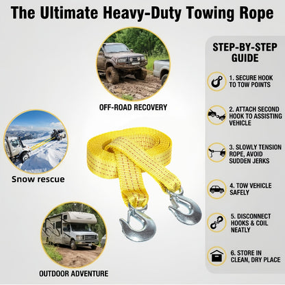 Recovery Tow Strap with Forged Steel Hook - 4M 13FT 11000LB Heavy Duty Winch Strap for Off-Road SUV Truck Pickup Emergency Vehicle Rescue Towing Equipment
