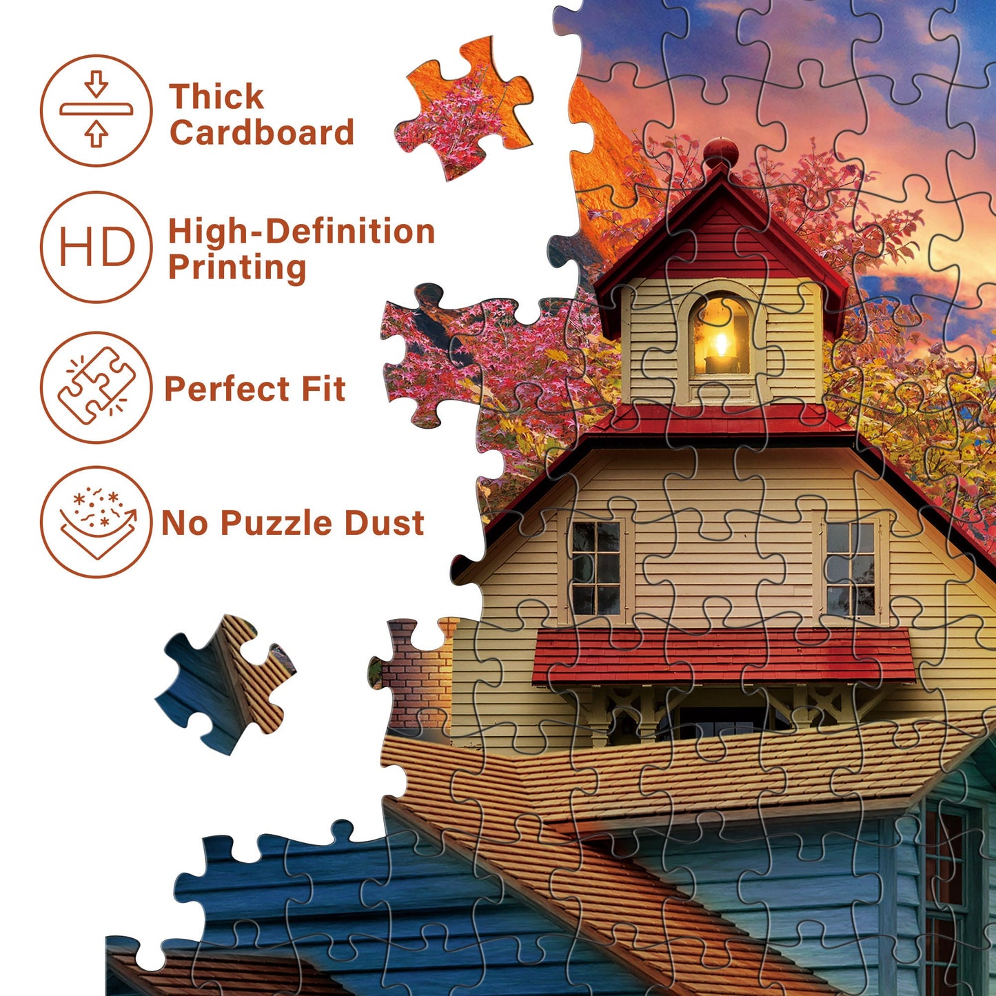 Adult Jigsaw Puzzle Three-Pack with Three 1000-Piece Designs: Sunset Lighthouse, Bird Crochet and Moroccan Pottery