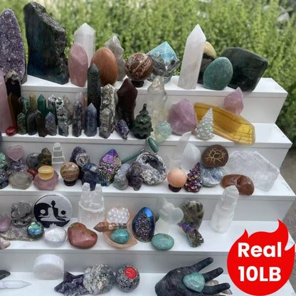 Ten-Pound Mixed Crystal and Gemstone Decorative Collection with Towers, Spheres, Clusters and Rough Stones