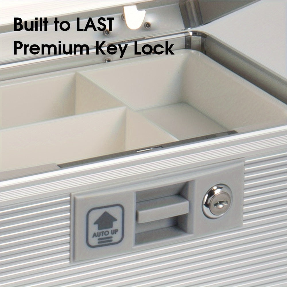 Aluminum Alloy Lockable Medicine Box – Double Layer Large Capacity Storage Box with Key Lock, Handle & Tray for Medicines, Documents & Valuables, 10"/12"/14"/16" Home Security Box