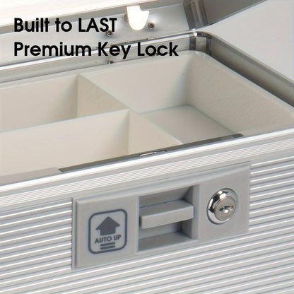 Aluminum Alloy Lockable Medicine Box – Double Layer Large Capacity Storage Box with Key Lock, Handle & Tray for Medicines, Documents & Valuables, 10"/12"/14"/16" Home Security Box