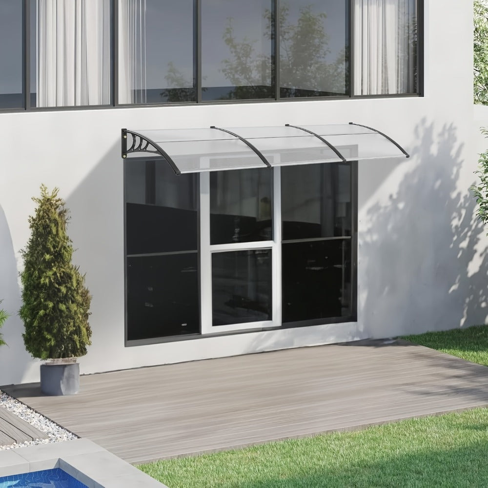Door Window Awning Canopy 120x38 Inch Polycarbonate Rain Sun UV Snow Shield with Aluminum Bracket Easy Install Outdoor Porch Patio Entrance Shelter
