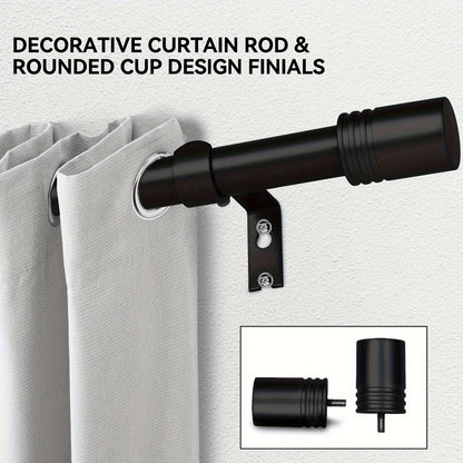 One-Inch Adjustable Curtain Rod with Rounded Cup Finials in Black, Brushed Nickel or Gold Finish