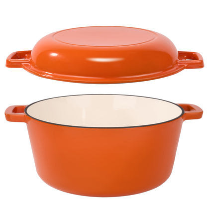Dutch Oven 6 Quart Enameled Cast Iron 2-in-1 Pot and Bread Baker Nonstick Oven Safe to 500°F Dual Handles Compatible with All Stovetops Including Induction for Bread Baking Cooking Stewing Braising