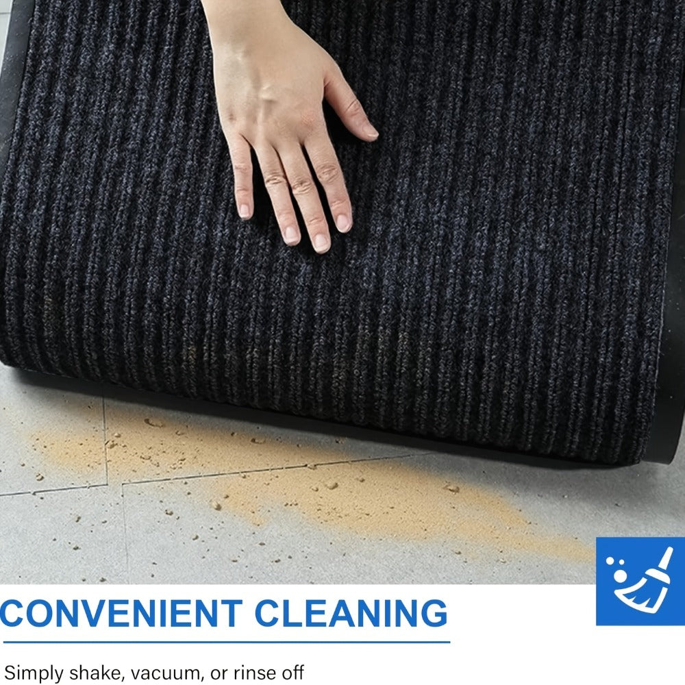 Two-Piece Ribbed Entry Door Mat Set in Black, Brown or Dark Gray with Three Exact Size Options