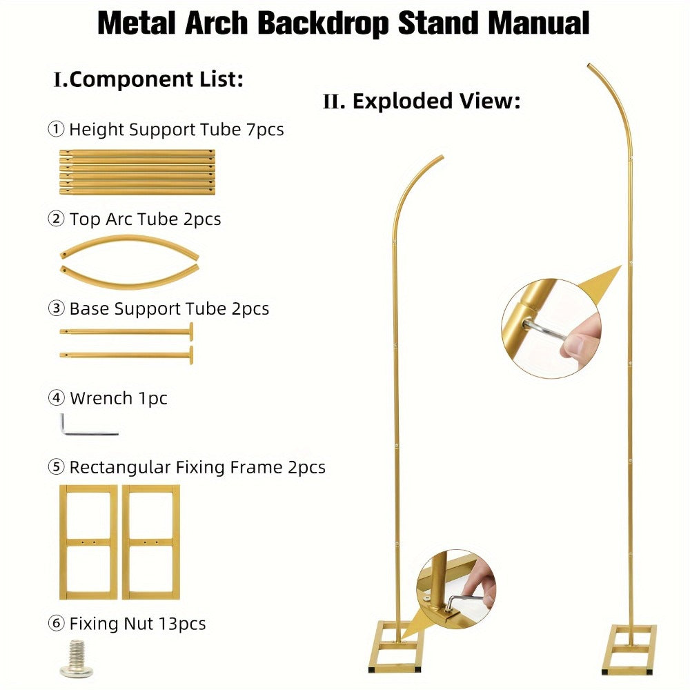 Two-Piece Gold-Color Balloon Arch Stand Set with Six- and Eight-Foot Curved-Top Frames for Home and Everyday Use