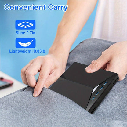 7-in-1 External DVD Drive USB 3.0 with 4 USB Ports & Dual TF/SD Card Reader - High-Speed CD/DVD Burner for Laptop Mac PC, Compatible with Windows 11/10/8/7, Linux, Plug and Play, Office Travel