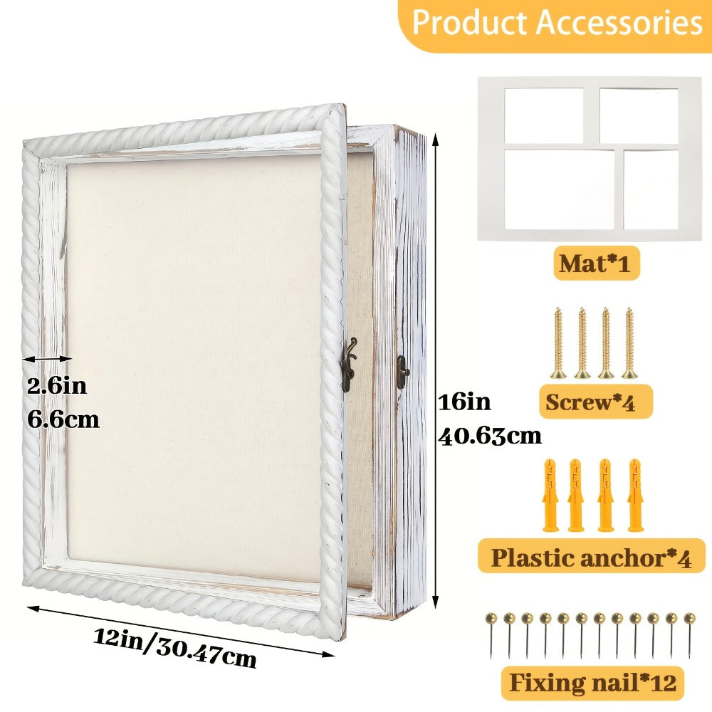Shadow Box Frame with Linen Back, Large Rustic Memory Display Case 11x14 & 12x16 Inch for Photos