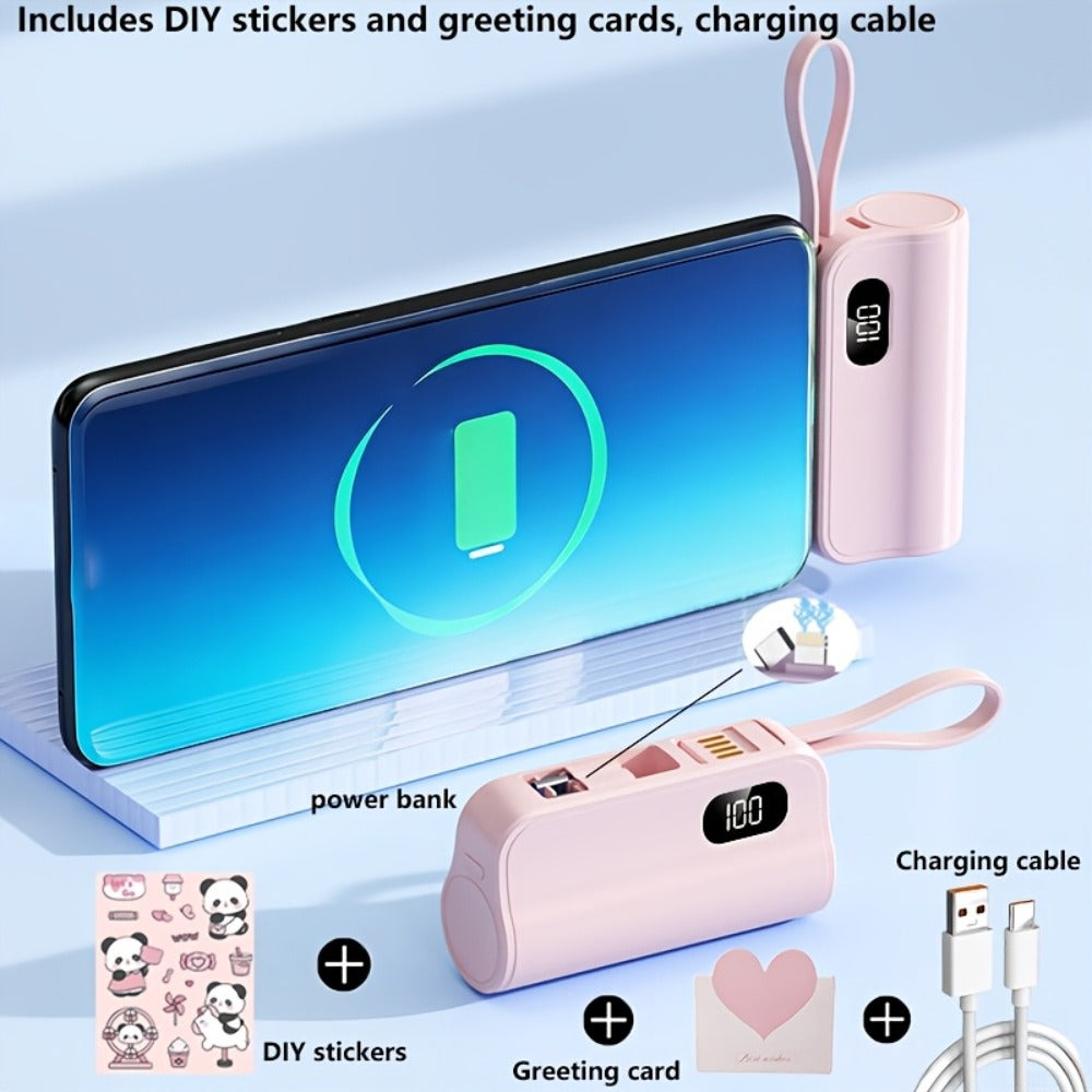 Power Bank 6000mAh Mini with USB-C and Lightning Plugs, 22.5W Listed Charging, Display and Stand