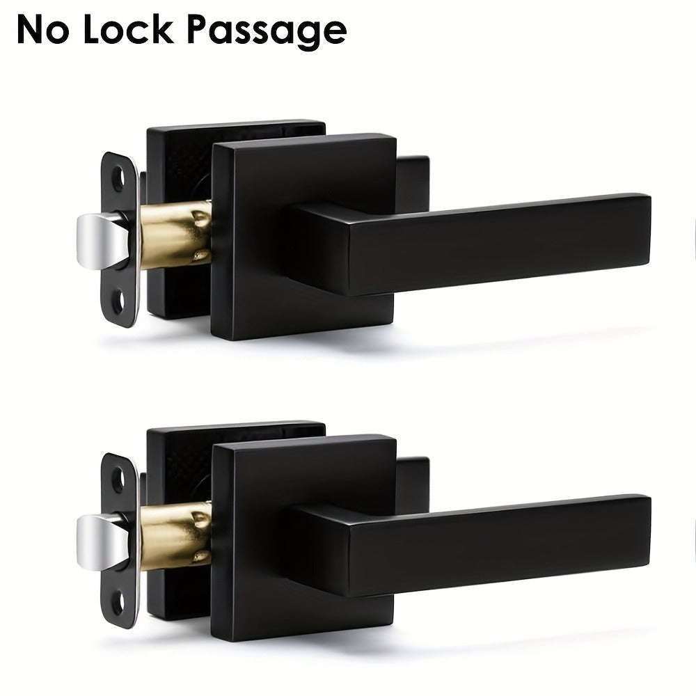 Matte Black Square Door Handle Set – Interior Passage Door Knob for Hall & Closet, Heavy-Duty Left & Right Hand Compatible, Modern Hardware