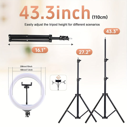 Dimmable 10 Inch Ring Light with 43"/63" Extendable Tripod & Phone Holder – RGB & Standard LED Circle Light for Selfie, Makeup, YouTube, Vlogging & Live Streaming