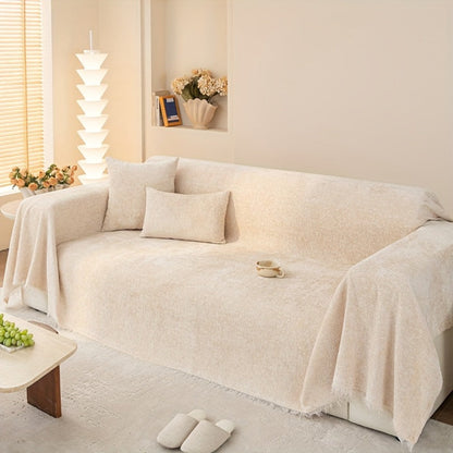 Sofa Cover 300 GSM Solid Chenille Throw with Fringe in Four Colors and Sizes from Single Seat to 71 x 150 Inches