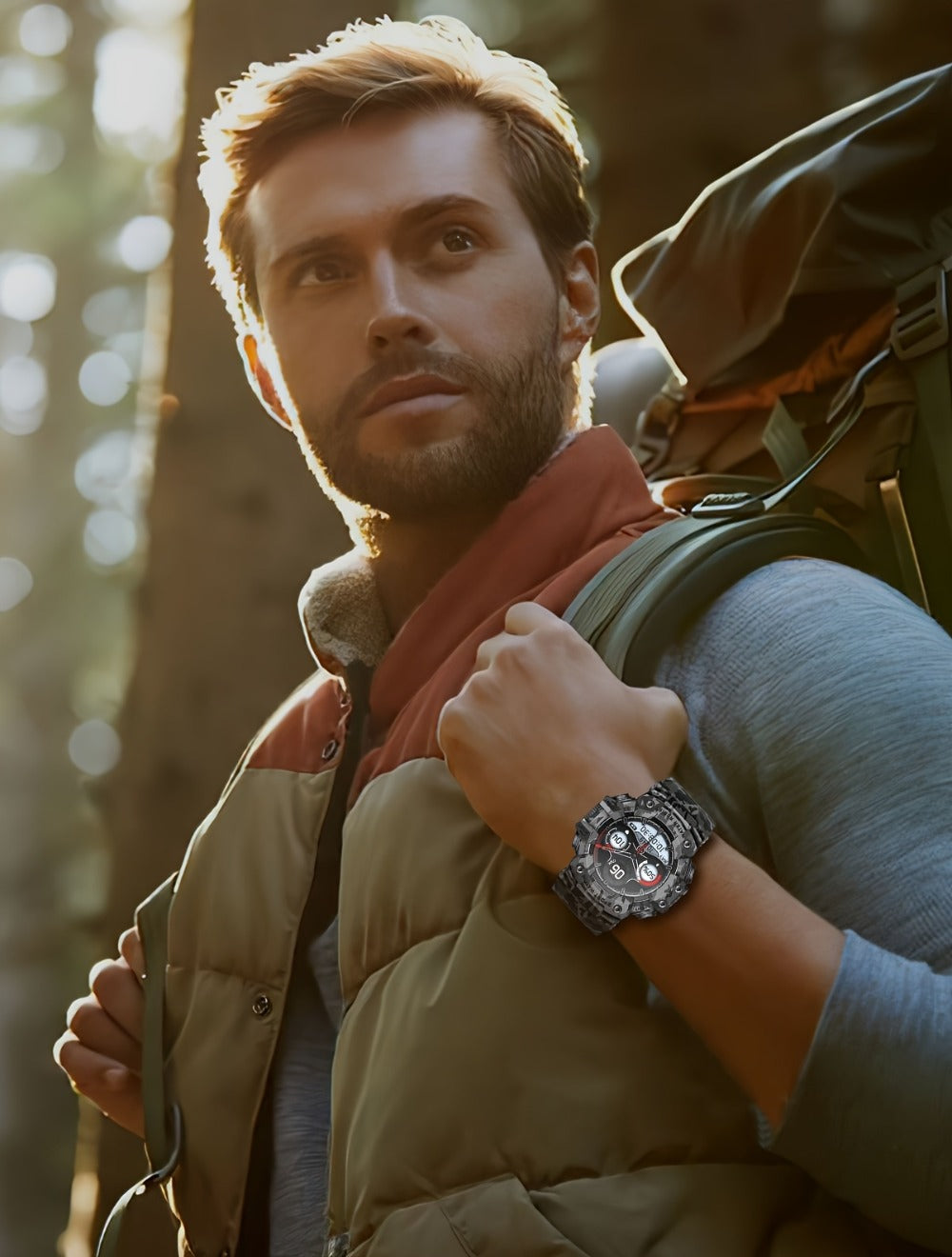 Smartwatch for Men 1.32 Inch Tactical Watch with LED Flashlight, SOS and 100+ Sport Modes in Eleven Colors