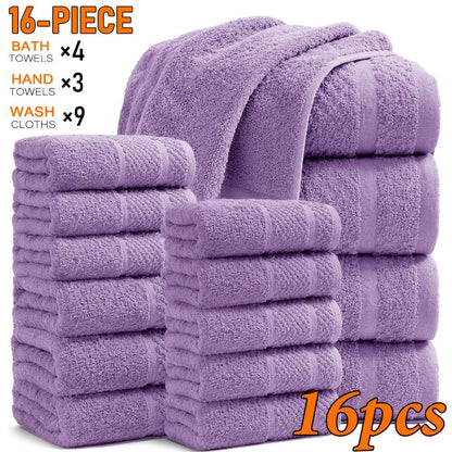 Towel Set 12, 16 or 18 Piece 450GSM Cotton-Blend Bath, Hand and Face Towels in Multiple Colors