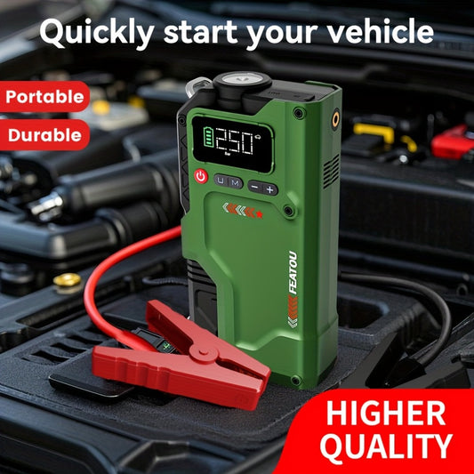 Jump Starter with Air Compressor 5000A/7000A Peak – 150PSI Digital Tire Inflator, Portable Battery Pack for 10L Gas & Diesel, Quick Charge USB & LED Emergency Light