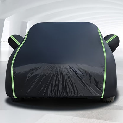 Black Full Car Cover with Green Reflective Trim in Six Sedan or SUV Sizes from 490 x 180 x 150 to 540 x 200 x 185 cm