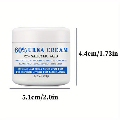 50g Jar of 60% Urea and 2% Salicylic Acid Foot Cream with Jojoba, Avocado and Aloe Labeling