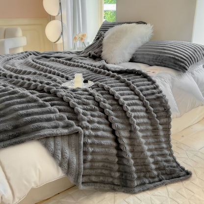Reversible Faux Rabbit Hair Blanket in Four Colors and Five Sizes from 39 x 60 to 108 x 90 Inches