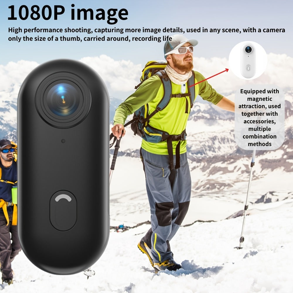 Mini Action Camera Thumb Size Wide Angle Lens 800mAh Battery with Memory Card Wearable Pocket Camera for Sports FPV Pet Monitoring Video Recording Portable Ultra-Clear