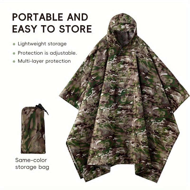 Digital Camouflage Hooded Rain Poncho with Snap-Side Closure, Front Pocket and Matching Storage Bag
