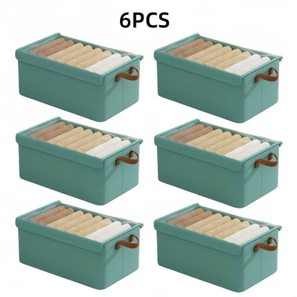 Foldable Fabric Storage Bins with Clear Top Lids and Handles in Four- or Six-Piece Color Sets
