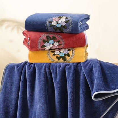 Towel Set 3-Piece Embroidered Flower Bath and Face Towels in White, Blue, Pink or Gray for Home and Guest Use