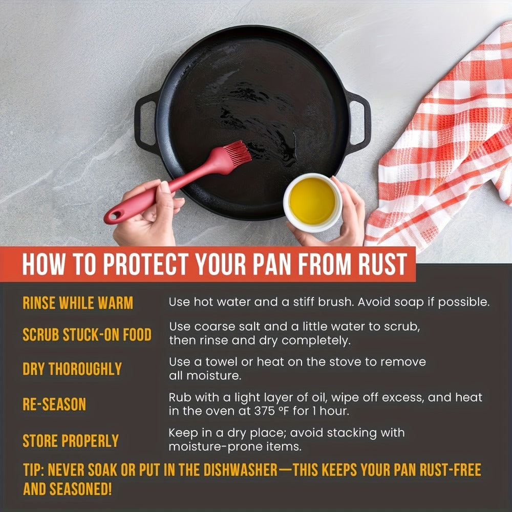 32cm Cast Iron Skillet with Dual Loop Handles and Shallow Round Profile for Gas, Induction, Oven or Campfire