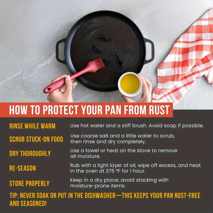 32cm Cast Iron Skillet with Dual Loop Handles and Shallow Round Profile for Gas, Induction, Oven or Campfire