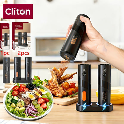 Electric Salt and Pepper Grinder Set with LED Light & Gravity Sensor – USB Rechargeable, Top-Fill, Large Capacity Automatic Spice Mill – 1 or 2 Pack Kitchen Gift Set
