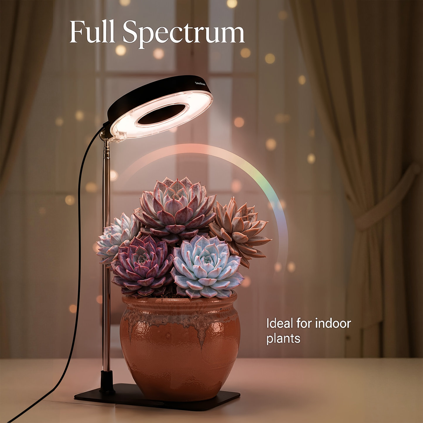 Grow Light for Indoor Plants 4-Head Full Spectrum | 720° Rotatable Retractable Pole 4 Dimming Modes Auto Timer 3/6/9H USB | Desktop Potted Plants
