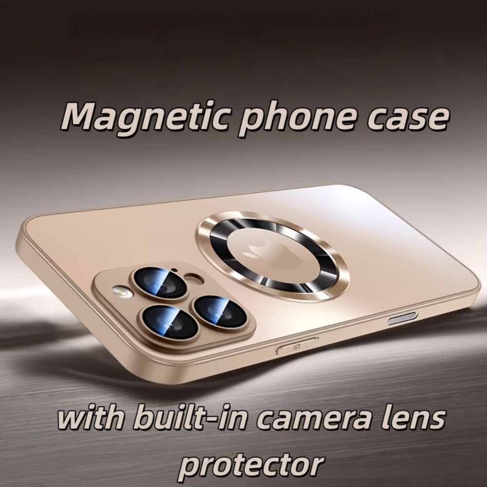 Frosted Glass MagSafe iPhone Case Ultra-Thin with Built-In Lens Film Anti-Drop Skin-Sensitive Protective Cover for iPhone 17 Pro Max 16 Pro 16 Plus 15 Pro Max 14 Pro – Slim Magnetic Wireless Charging