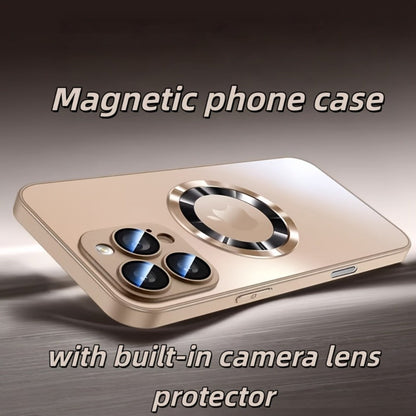 Frosted Glass MagSafe iPhone Case Ultra-Thin with Built-In Lens Film Anti-Drop Skin-Sensitive Protective Cover for iPhone 17 Pro Max 16 Pro 16 Plus 15 Pro Max 14 Pro – Slim Magnetic Wireless Charging