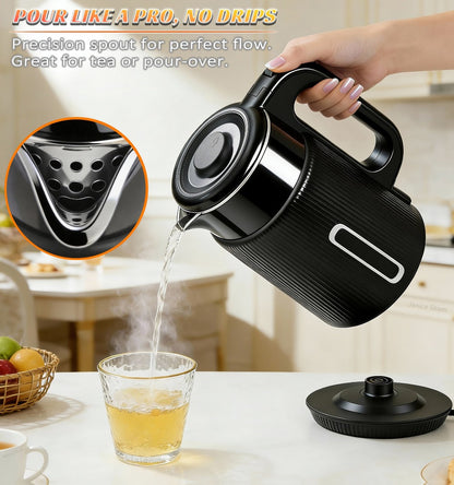 Electric Kettle 1.7L 1000W Double-Wall Stainless Steel with LED Indicator and 360-Degree Base