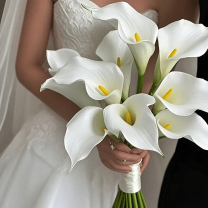 Artificial Calla-Style Flower Bouquet, 20-Piece 13.5-Inch Stem Set in White, Black, Red or Orange
