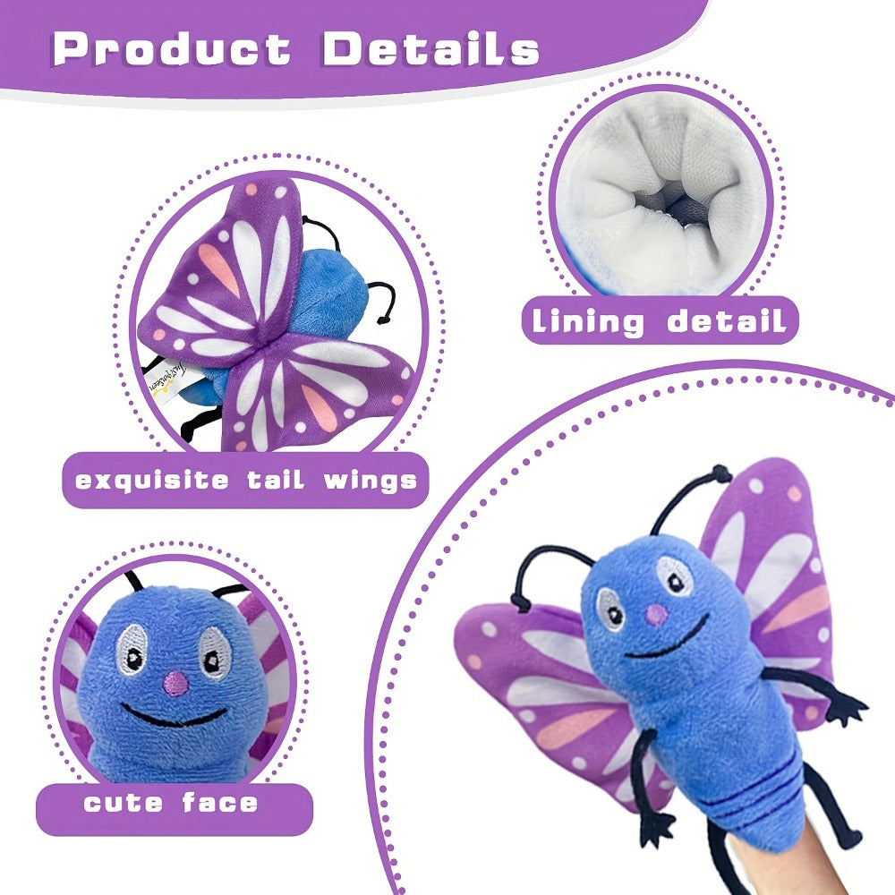 Six-Piece Insect Finger Puppet Set with Six Colorful Bug Designs for Storytelling and Pretend Play