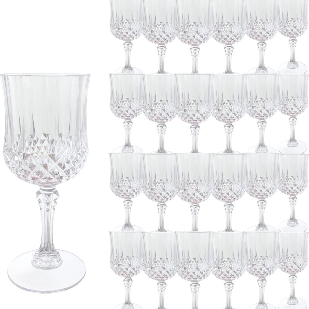 Plastic Wine Glasses 24 Pack 7oz – Unbreakable Crystal Vintage Champagne Flute Glasses Reusable Drinkware for Wedding Party Outdoor Events Kitchen