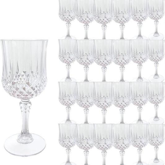Plastic Wine Glasses 24 Pack 7oz – Unbreakable Crystal Vintage Champagne Flute Glasses Reusable Drinkware for Wedding Party Outdoor Events Kitchen