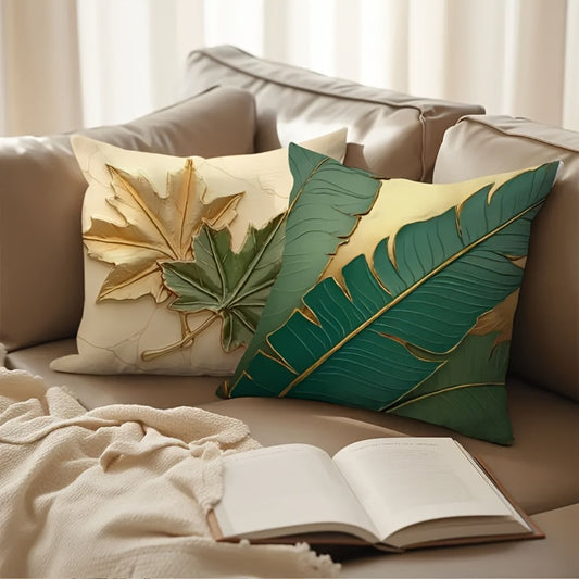 Decorative Pillow Covers 4pcs Vintage Leaf Pattern Moire Polyester Cushion Covers with Zipper Machine Washable Sofa Couch Throw Pillow Cases for Bedroom Living Room Home Decor 18x18 Inch