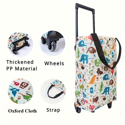 Folding Shopping Cart 2-in-1 Oxford Large Capacity Portable Tote Bag Reusable Grocery Bag on Wheels for Camping Business Delivery Market Travel Daily Use