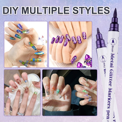 3D Nail Art Pens 10 Colors Double Ended Metallic Acrylic Paint Set – Quick Dry Fine Liner & Dotting Tip Graffiti Drawing Nail Marker for Salon & DIY Home Nail Design, Raised Effect