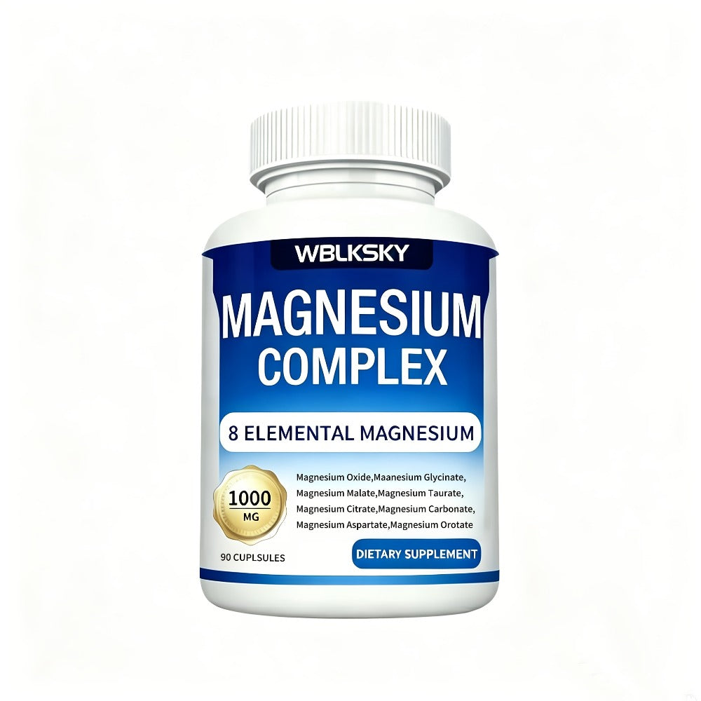 Magnesium Complex Supplement 8-in-1 with Glycinate Citrate Malate Orotate Taurate Aspartate Oxide Carbonate — 1000mg Per Capsule, 2 Bottles, Sleep Mood Muscle Energy Support for Women & Men